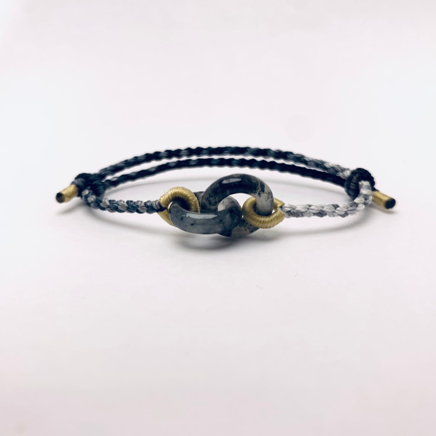 ✨天然緬甸翡翠墨玉烏雞種雙環平安扣🔗配溢翠手繩繩結🪢貨品編號:TA243152005