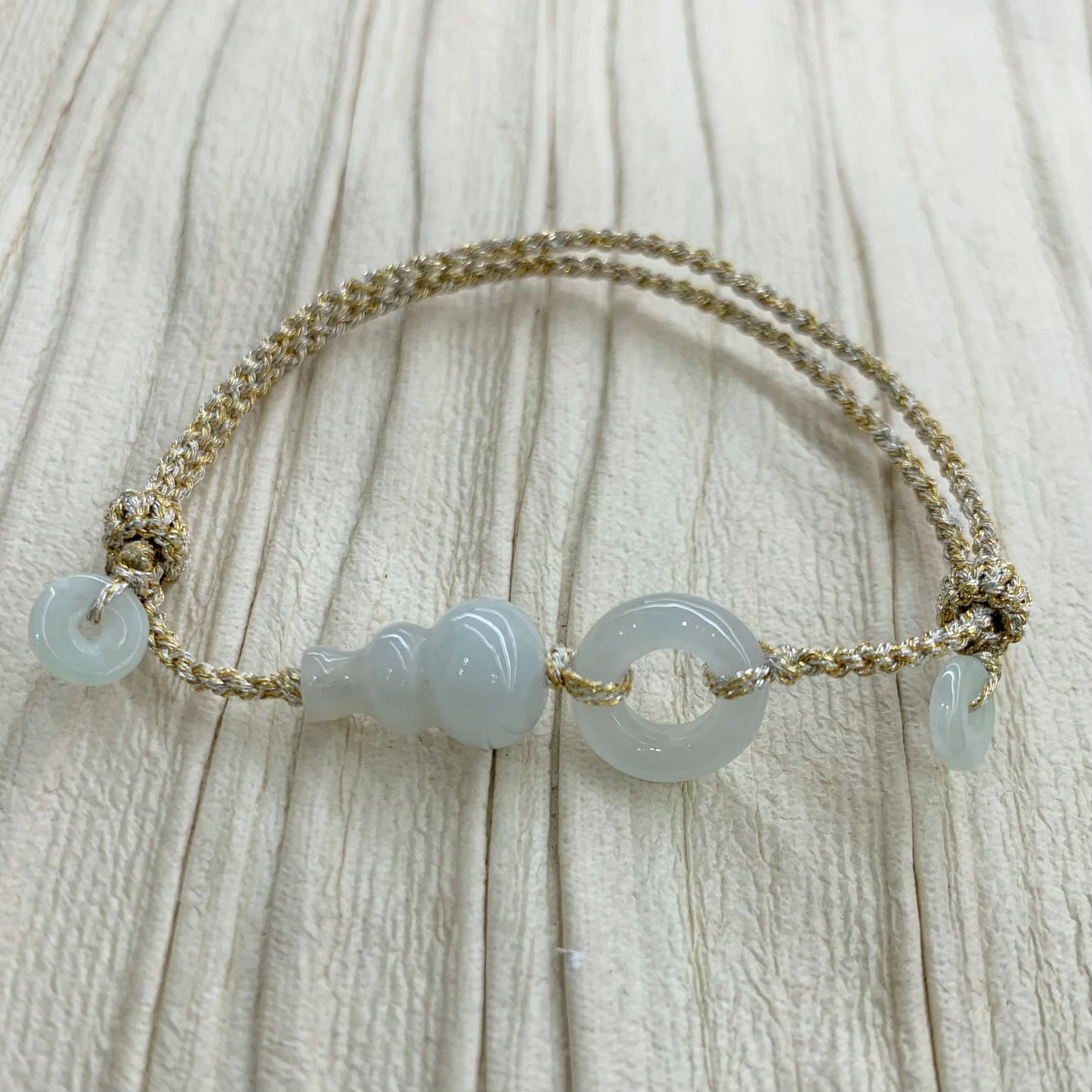 Sold 🍩天然緬甸冰翡翠*甜甜圈平安扣拼玉葫蘆配溢翠手繩系列💞 K/C248281348