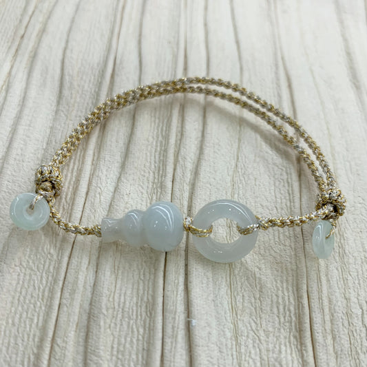 Sold 🍩天然緬甸冰翡翠*甜甜圈平安扣拼玉葫蘆配溢翠手繩系列💞 K/C248281348