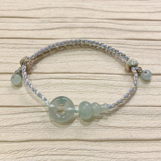 🍩天然緬甸冰飄花翡翠*甜甜圈平安扣拼玉葫蘆配溢翠手繩系列💞 K/C248281503