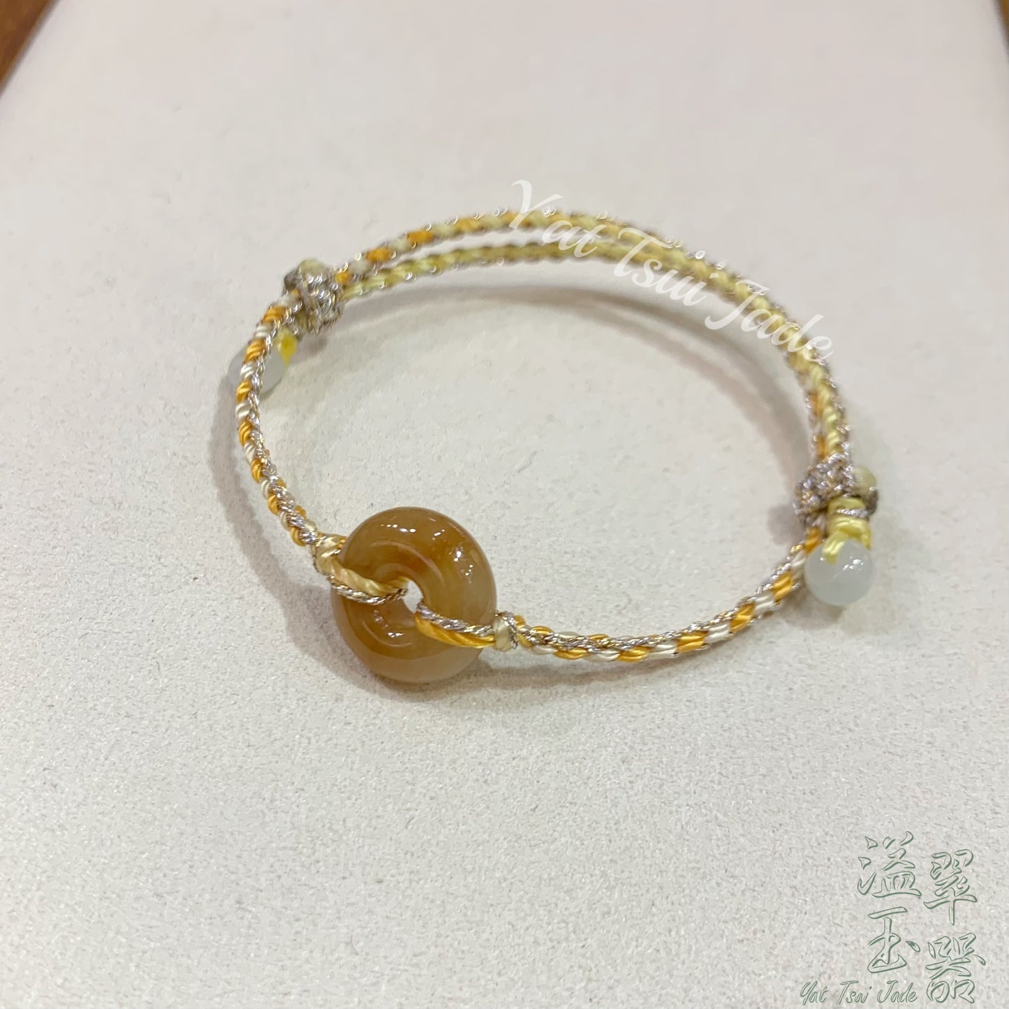 🌞天然緬甸翡翠冰種「招財黃翡」甜甜圈平安扣溢翠手繩系列🪢