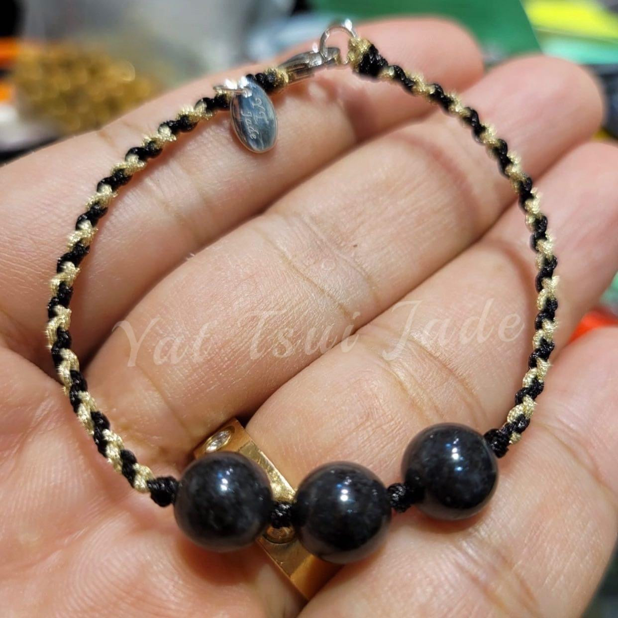 🌑「天然緬甸墨玉圓圓玉珠拼平安扣」配溢翠平安手繩或可選擇S925純銀手鏈/頸鏈✨