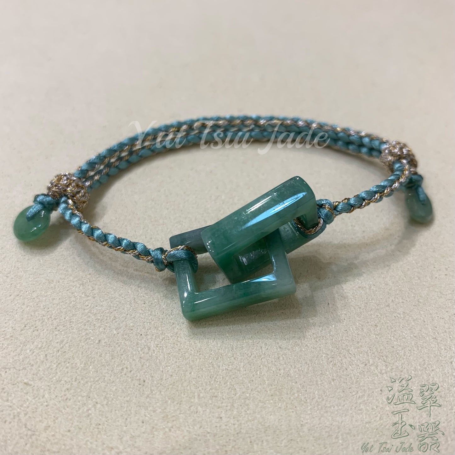 ⛓天然緬甸綠烏墨翡翠☯️方型環環相扣配溢翠平安扣手繩系列⛓