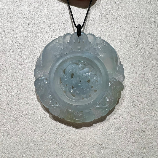 AE259131822 ✨ 天然緬甸翡翠 · 玻璃種雙魚福鼠縷空旋轉古龍掛件