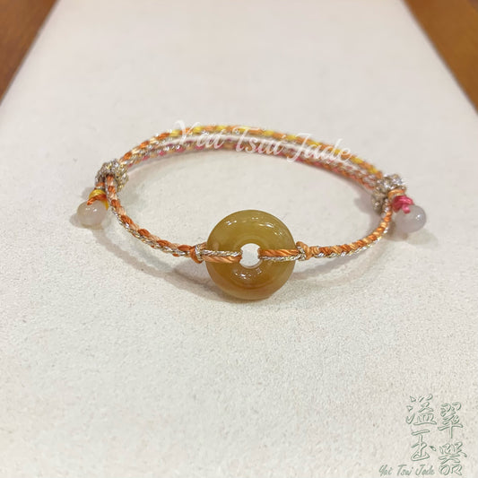 🌞天然緬甸翡翠「招財黃翡」甜甜圈平安扣編織溢翠手繩系列🪢