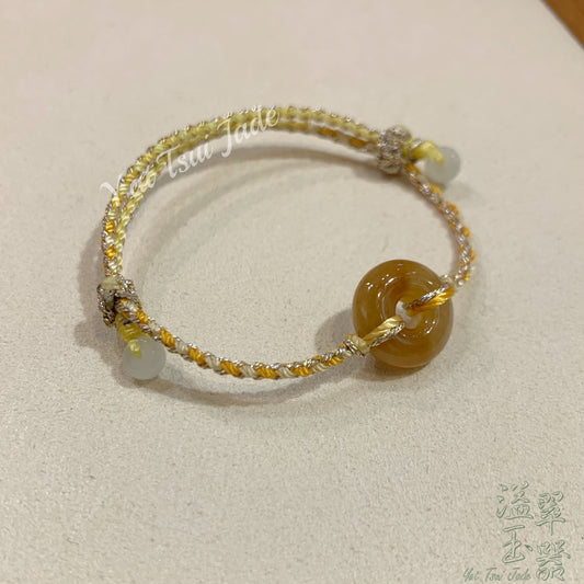 🌞天然緬甸翡翠冰種「招財黃翡」甜甜圈平安扣溢翠手繩系列🪢